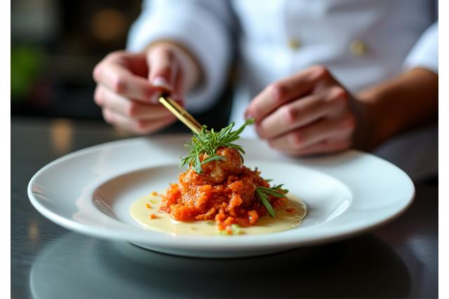 Chef préparant une assiette sophistiquée