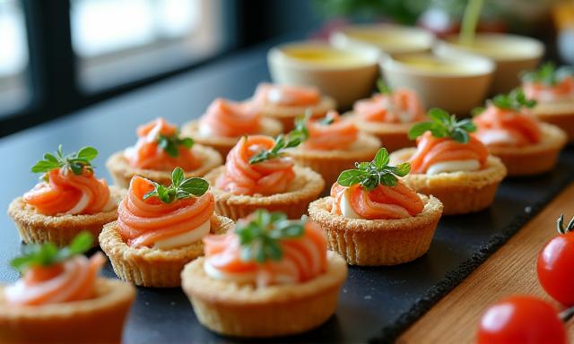 Plats gastronomiques préparés pour un service traiteur