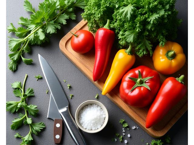 Légumes frais et herbes aromatiques sur un plan de travail de cuisine