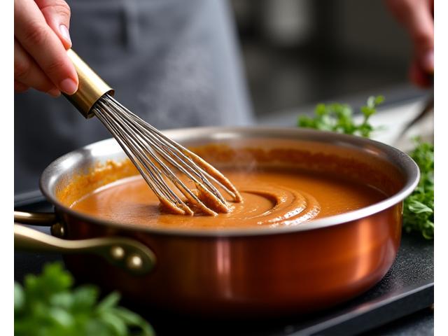Chef préparant une sauce dans un atelier de cuisine