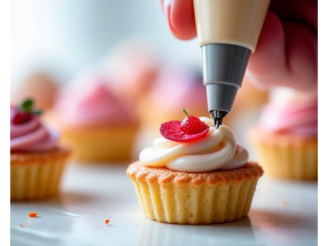 Chef décorant une pâtisserie française délicate