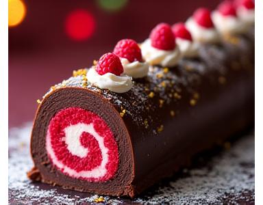 Bûche de Noël chocolat-framboise illuminée